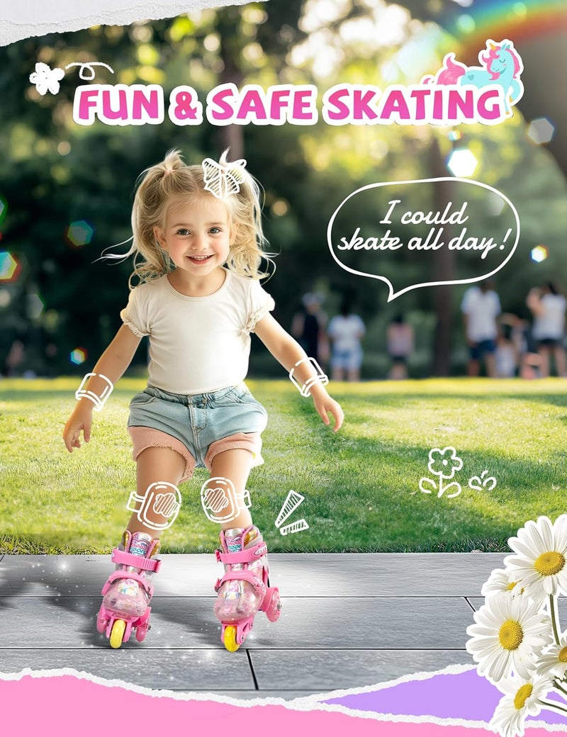 crossmoon Unicorn Toddler Roller Skates, Kids Training Safety Tripple Protection Roller Skates with 4 Adjustable Sizes, Fun Light-Up Wheels, Little Girls' Fancy Gift - Image 2